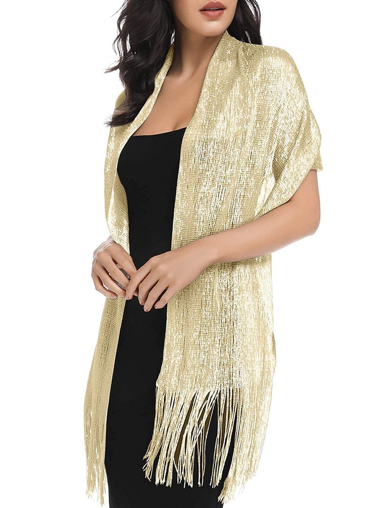 BANETTETA BANETTE Shawls and Wraps for Evening Dresses and Weddings - Gold Shawls and Wraps for Women - Dressy Champagne - Image 4